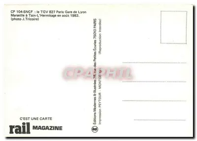 TGV 827 — Paris Gare de Lyon a Tain-l'Hermitage — Éditions Rail Magazine — Verso