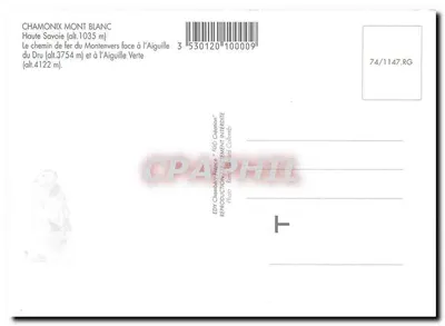 Chamonix - Mont Blanc — Kolej Montenvers — Wydawca EDY Chambéry, nr seryjny 74/1147.RG — Rewers