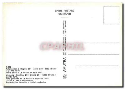 Tramwaj z bogiami 284 — seria 284-288 — Braine-le-Comte — 1957 — wydawca AMUTRA — Rewers