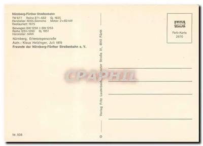 Tramwaj Nürnberg-Fürth — tramwaj 877 na stacji Südfriedhof — wydawca Frilla Verlag, nr 508 — Rewers