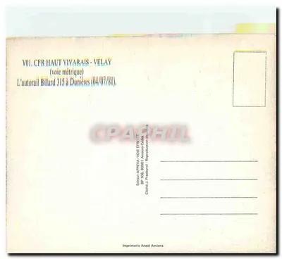 Autorail CFR 315 — linia metryczna Haut Vivarais - Velay — Wydawnictwo APREVA — Rewers