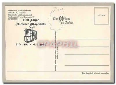 Tramway de Zwickau — 100 anos — Bildverlag Thomas Bühler, PSF 71, 09924 Limbach-Oberfrohna — Verso