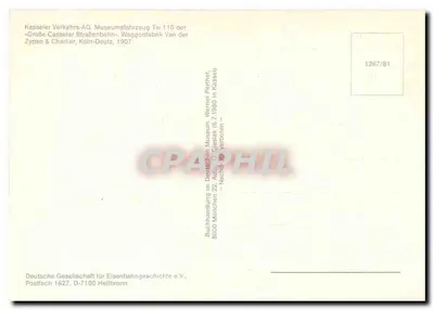 Tramway n°110 — Grosse Casseler Straßenbahn — Kasseler Verkehrs-AG — Verso