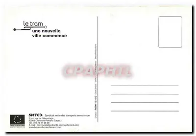 Clermont-Ferrand — trem na Estação Tram, rua St-Hérem — carta coletora n°2, edição SMTC — Verso