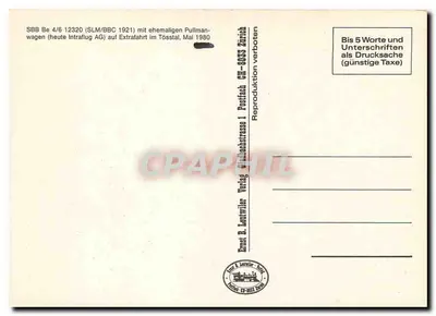 SBB Be 4/6 12320 (SLM/BBC 1921) — lokomotywa na Extrafahrt im Tösstal — Ernst B. Lentwiler Verlag — Rewers