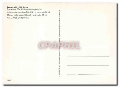 Frauenfeld – Wil-Bahn — lokomotywa BCe 4/4 1 i przyczepa BC 16 — MINIREX AG, CH-6002 — Rewers