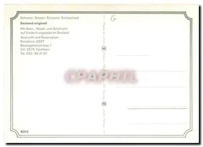 Seeland originell — turystyczna kartka pocztowa szwajcarska — wydanie PIZZOLON Verlag, n° 8312 — Rewers