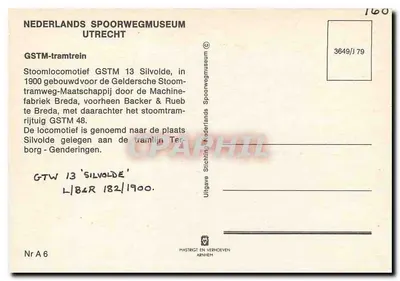 Trem a vapor GSTM Silvolde — Museu Nacional dos Trilhos Holandeses, Utrecht — Nr A 6 — Verso