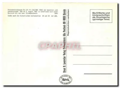 Vagão-train Be 4/4 WSB — revisão de 1987 — Ernst B. Leuwxiler Verlag — Verso