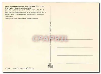 Glacier Express — St. Moritz-Zermatt — Verlag Photoglob AG — Verso