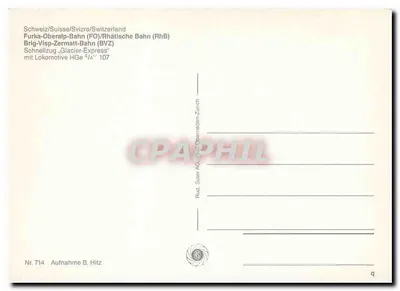 Glacier Express — trem vermelho na montanha — Rud. Suter AG, Zurique — Verso