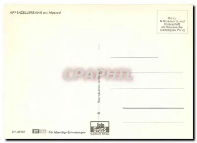 Pociąg linii Appenzellerbahn — Alp Sige — wydawca Gross, nr 36787 — Rewers