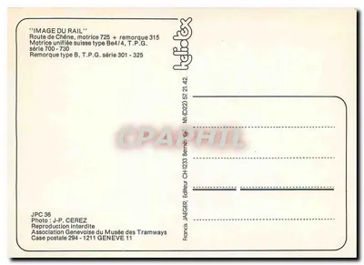 Tramway em Mollens-Lac — Motrice 725 e reboque 315 — Editor JAEGER, n° JPC 36 — Verso