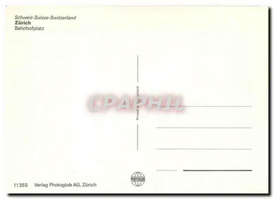 Zurych - Plac Głównej Stacji — tramwaj i stacja — Verlag Photoglob AG, Zurych, nr 11355 — Rewers