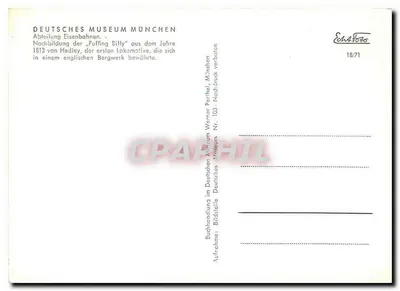 Lokomotywa 'Puffing Billy' — Reprodukcja — Deutsches Museum München, Oddział Kolejowy, Nr 103 — Rewers