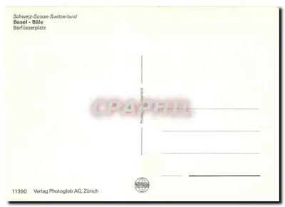 Basel — Barfüsserplatz — widok miejski z tramwajem — Verlag Photoglob AG, Zürich, nr 11390 — Rewers