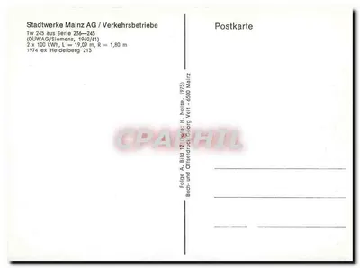 Tramway em Hechtsheim — tramway Tw 245, série 236-245 — editor Stadtwerke Mainz AG — Verso