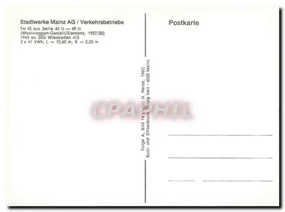 Tramwaj w Mainz — Tramwaj nr 45 — wydawca Stadtwerke Mainz AG — Rewers