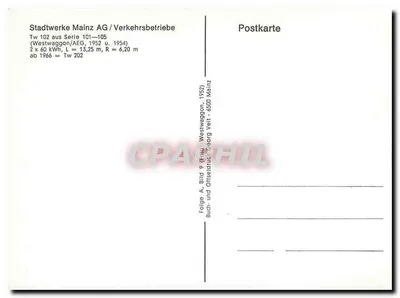 Tramway de Mainz — Tw 102, série 101-105 — editor Stadtwerke Mainz AG — Verso