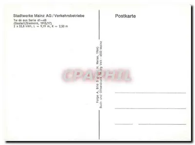 Tramway de Mainz — n°66, série 61-68 — editor: Stadtwerke Mainz AG / Verkehrsbetriebe — Verso