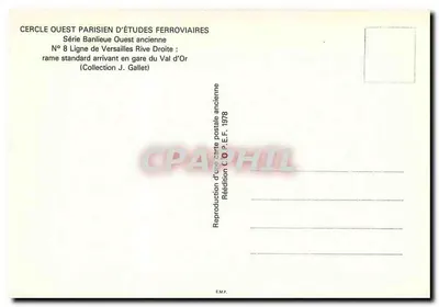 O vale de Or — Estação e composição padrão chegando — Cercle Ouest Parisien d'Études Ferroviaires, série Banlieue Ouest, n°8 — Verso