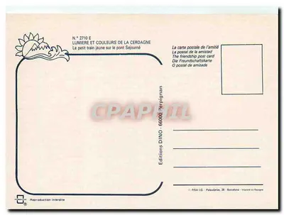 Ponte da Cerdagne — Trem amarelo atravessando — Edições DINO Perpignan, n° 2710 E — Verso