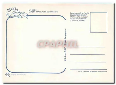 Mały żółty pociąg w Cerdagne — Wydawca DINO Perpignan, nr 2393 E — Rewers