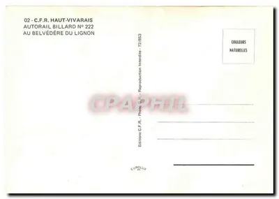 Autorail Billard n°222 — No mirante do Lignon — Edições C.F.R. Haut-Vivarais — Verso