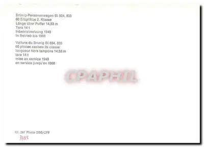 Vagão de passageiros Brünig — SBB CFF — n° B 834 — 60 lugares 2ª classe — Verso