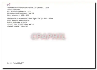 Locomotora diesel ligera Em 3/3 18804 — SBB/CFF — Foto n°154 — Reverso