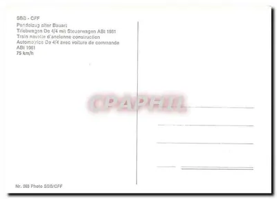 Treno a pendolo SBB-CFF — De 4/4 con carro di comando ABt 1961 — Foto SBB/CFF n°203 — Verso