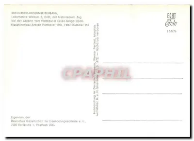 Lokomotive Walsum 5 — Cn2t, com trem histórico — ECHT Foto E 53/76 — Verso