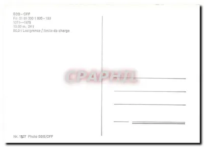 Vagão plano SBB-CFF — modelo Ra 31 85 300 1 000 - 199 — 19,90 m, 24 t — editor SBB/CFF, n° 1327 — Verso