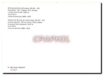 Vagão Brünig-Leichtmetallwagen AB 401-412 — SBB CFF FFS — n°285 — Verso