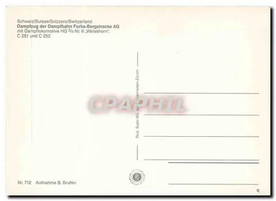 Parowóz na mostowisku Furka — Furka-Bergstrecke AG — wydawca Rud. Suter AG, Zurych, n° 712 — Rewers