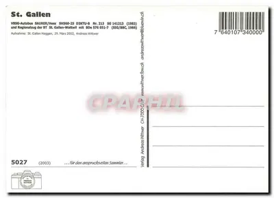 St. Gallen — VBSG-Autobus SAURER/Hess SH560-25 D3KTU-8 i Regionalzug BT St. Gallen-Wattwil — Verlag Andreas Wittwer — Rewers