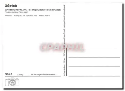 Zurych - Tramwaj Ce 4/4 1350 na stacji Paradeplatz — wydawnictwo Verlag Andreas Wittwer, nr 5043 — Rewers