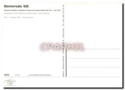 Roveredo GR — Turystyczna linia kolejowa Castione-Cama z lokomotywą Be 4/4 3 (ex FLP) — Wydawca Andreas Wittwer, n° 8003 — Rewers