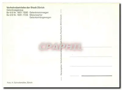 Tramway de Zurique — Gelenkwagenzug Be 4/6 Nr. 1602 — Verkehrs betriebe der Stadt Zürich — Verso