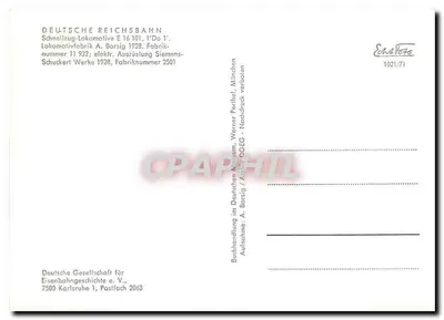 Locomotiva de trem rápido E 16 101 — Deutsche Reichsbahn — editor Deutsche Gesellschaft für Eisenbahngeschichte e.V. — Verso