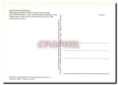Lokomotywa 50 4019 — Deutsche Bundesbahn — wydawca Deutsche Gesellschaft für Eisenbahngeschichte e.V., nr 1164/77 — Rewers