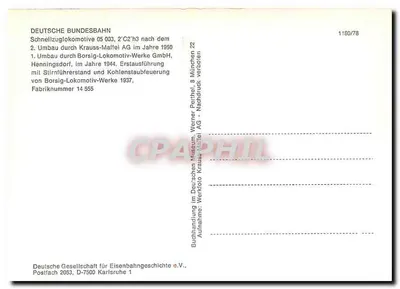 Schnellzuglokomotive 05 003 — 2. modernizacja przez Krauss-Maffei AG w 1950 — Deutsche Gesellschaft für Eisenbahngeschichte e.V. — Rewers