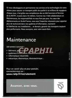 Recrutamento RATP — Manutenção — editor RATP — Verso