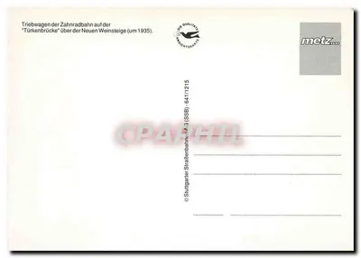 Tramway sobre a passarela da Turkenbrücke — Stuttgarter Straßenbahnen, cerca de 1935 — editor metz.... — Verso