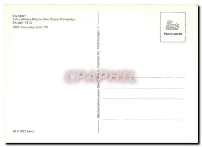 Stuttgart — Most zębatego tramwaju nad górną Weinstelge — Stara pocztówka SMS-Sammelkarte Nr. 25 — Rewers