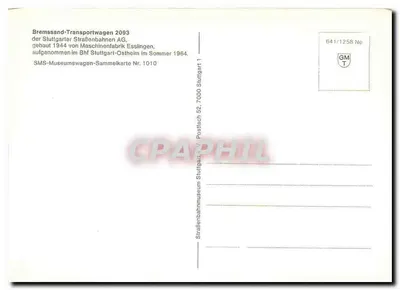Tramwaj na piasku — Bremssand-Transportwagen 2093 — SMS-Museumwagen-Sammelkarte Nr. 1010 — Rewers
