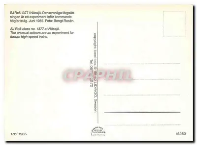 SJ Rc5 1377 — eksperymentalna lokomotywa w Näs sjö — wydawca Beel (S-181-40) n° 15283 — Rewers