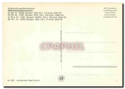 SBB-Gotthardlokomotiven — 4 locomotive svizzere — editore Rud. Suter AG, Zurigo, n° 203 — Verso