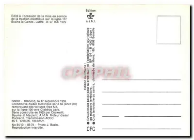 Diesel serie 59 — Braine-le-Comte — Wydawnictwo CFC — Rewers