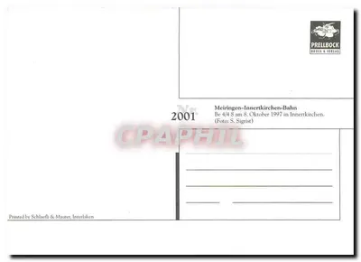 Meiringen–Innertkirchen-Bahn — trem vermelho na montanha — editor Prellbock Druck & Verlag, n° 2001 — Verso